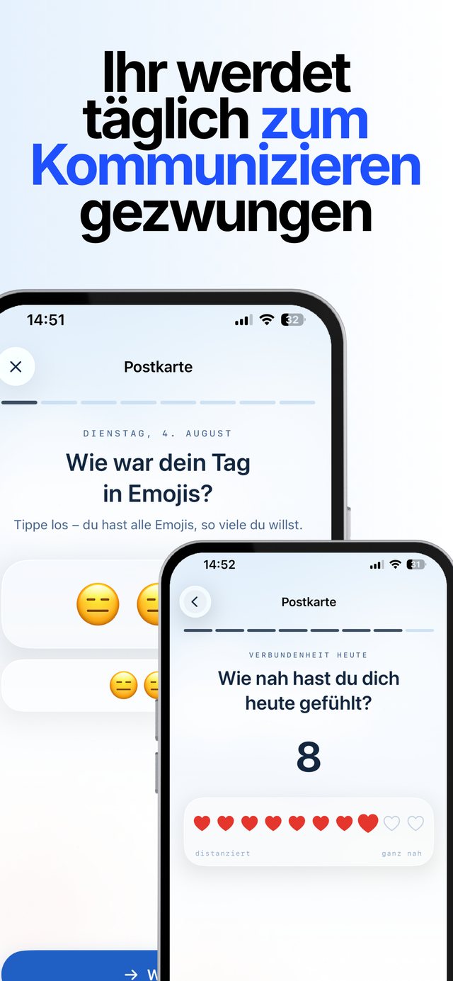 Screenshot: Tag in Emojis festhalten und Verbundenheit heute bewerten